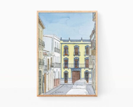 Watercolor drawing Rafelcofer. Villages of Valencia