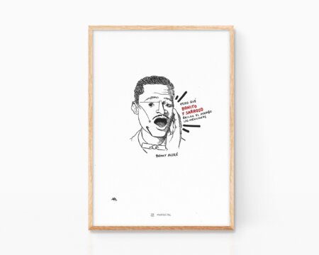 キューバのミュージシャン、ベニー・モレの肖像画をあしらったプリント。白黒イラスト。グランジ、パンクアート。