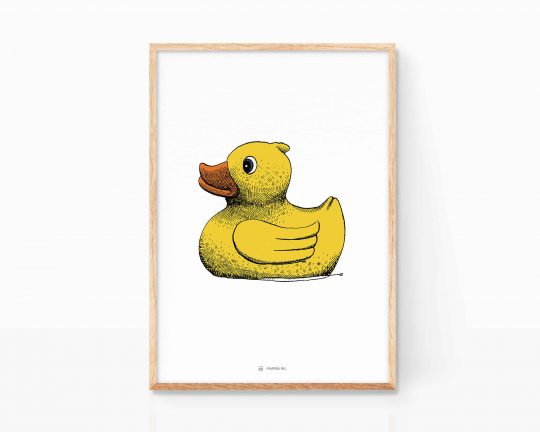 Rubber duck illustration print. Wall art decor for bathrooms and kids rooms
