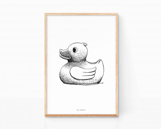 Rubber duck poster. Black and white illustration print. Pop art decor