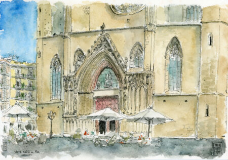 Asta di acquerelli originali di Santa Maria del Mar Barcellona