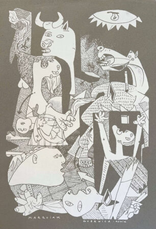 Originaler grauer Guernica-Siebdruck
