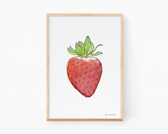 Strawberry watercolor illustration. Fruits print