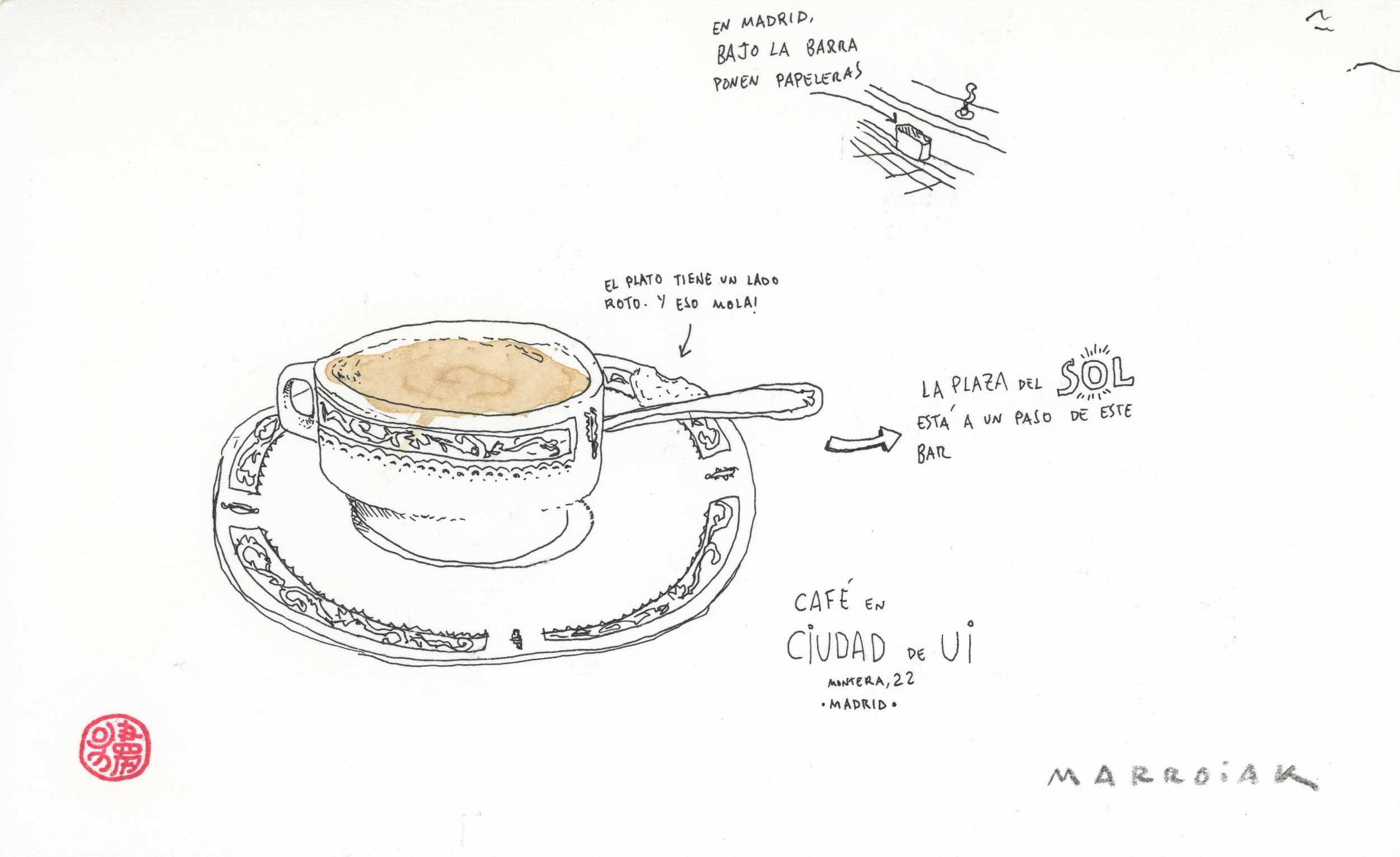 Koffiekopje in Madrid, originele schetsveiling