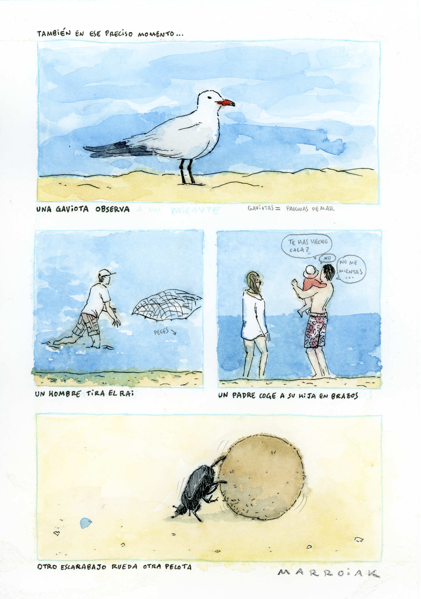 カモメと海の中の様々なもの、オリジナルの水彩画の詳細