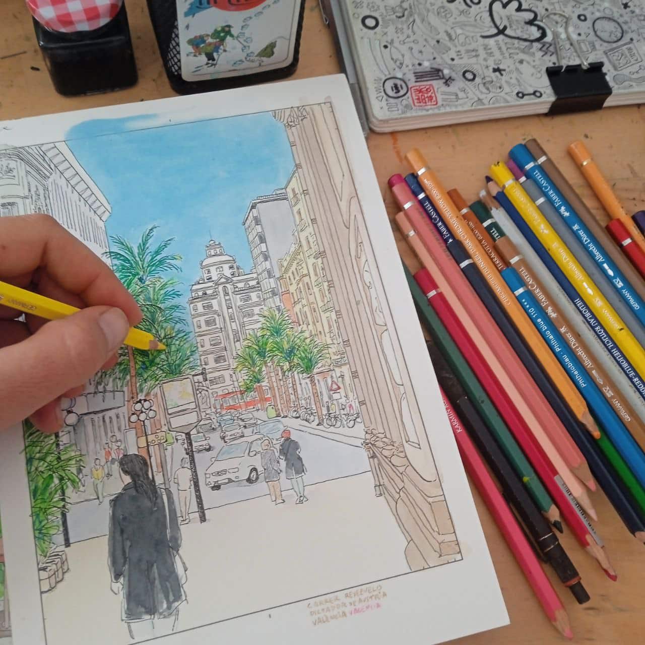 Valencia city sketch process