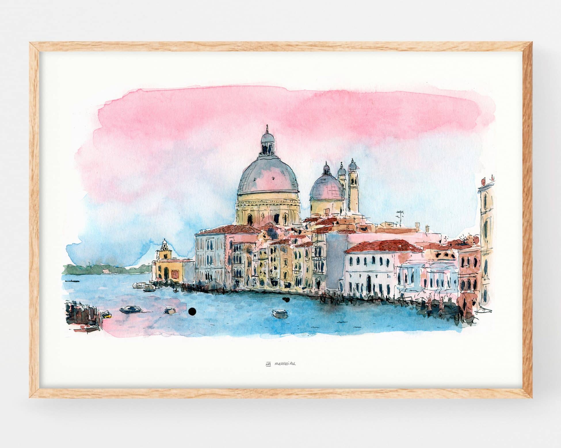 Grand Canal (Venice) watercolor wall art print. Souvenir illustration posters of Italy. Original and exclusive paintings ready to be framed.